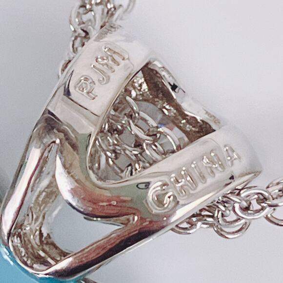 PJM Blue Enamel Heart Love Pendant Necklace CZ/Crystal Rhinestones Reversible - Picture 7 of 13